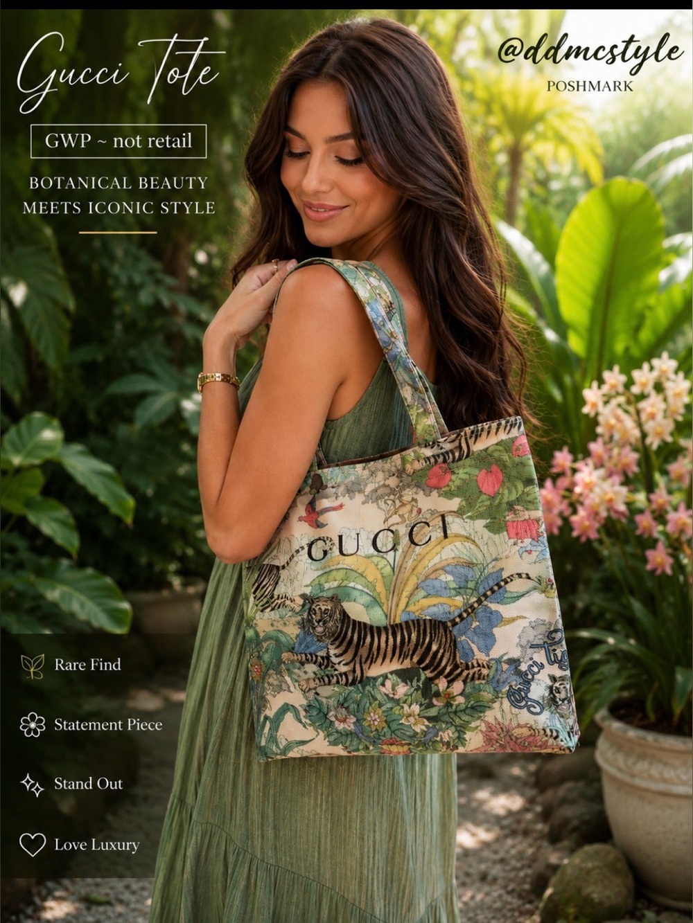 GWP Botanical Tiger Print mini Canvas Tote Bag - Multicolor Floral Graphic